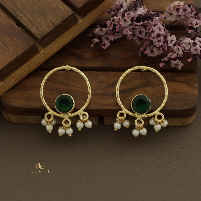 women’s gold earrings with diamonds -Rumia Textured Hoop Cluster Pearl Earring