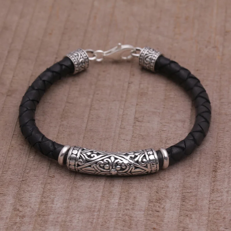 luxury bangles for women -Lost Kingdom Sterling Silver Leather Bracelet