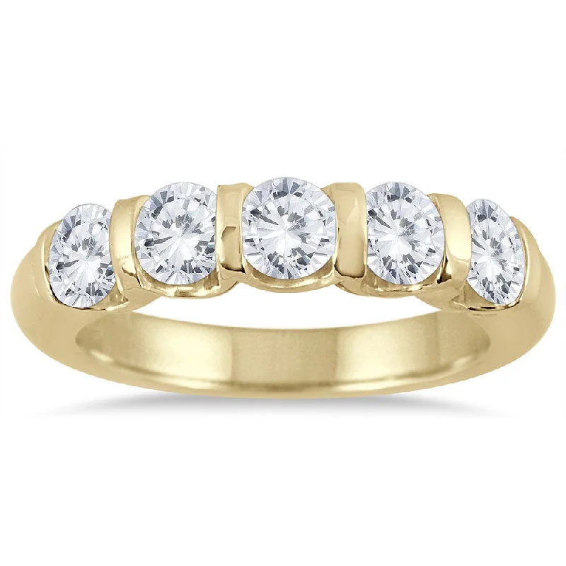 women’s affordable engagement rings -Marquee Jewels 14K Yellow Gold 1 1/2ct TDW 5-Stone Diamond Band (J-K, I2-I3)