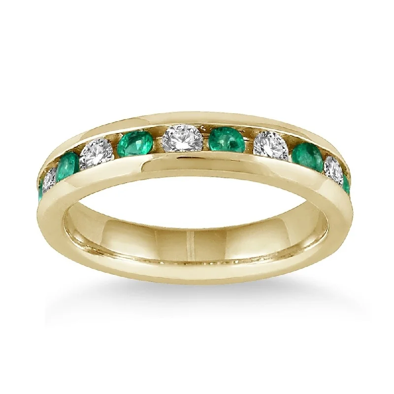 women’s custom-designed diamond engagement rings -3/4 Carat Emerald and Diamond Band in 14k Yellow Gold