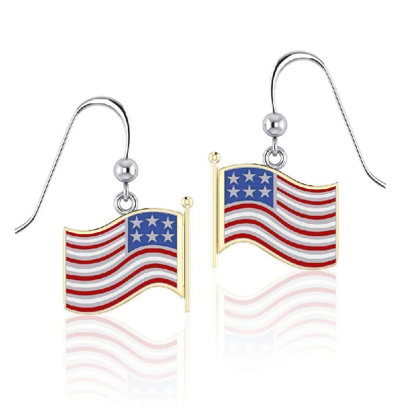 women’s flower earrings -Silver and Gold Plated American Flag with Enamel Earrings TEV1154