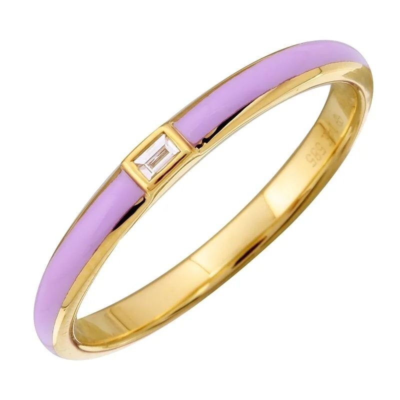 women’s luxury engagement rings with diamonds -Joelle Amethyst Enamel & Diamond Band Ring 14K Yellow Gold Ring Size 6.5