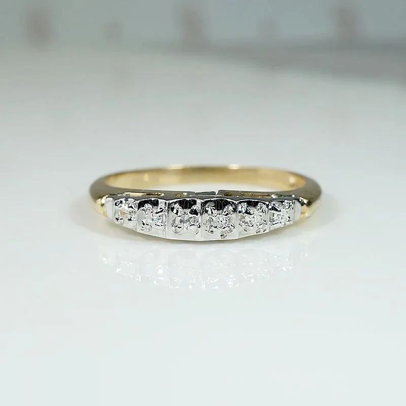 women’s diamond solitaire engagement rings -Retro Stepped Diamond Band in Two Tone Gold