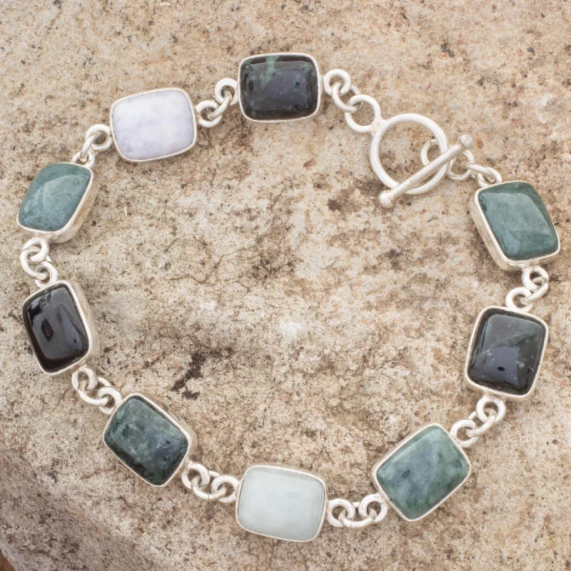 wedding bangles for women -Ya'ax Chich Colors Jade & Silver Link Bracelet