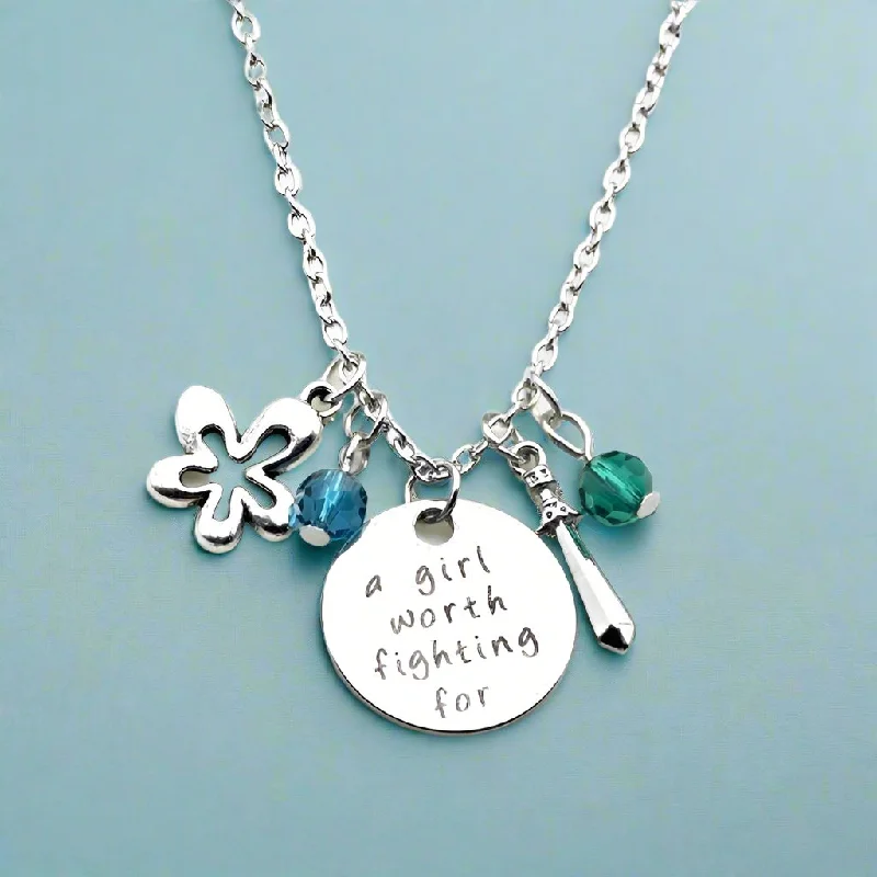 women’s flower necklaces -A Girl Worth Fighting For - Stamped Sentiment Necklace