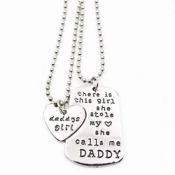 women’s long necklaces -Daddy & Daughter Inspirational Heart Charm Dog Tag Necklace Set