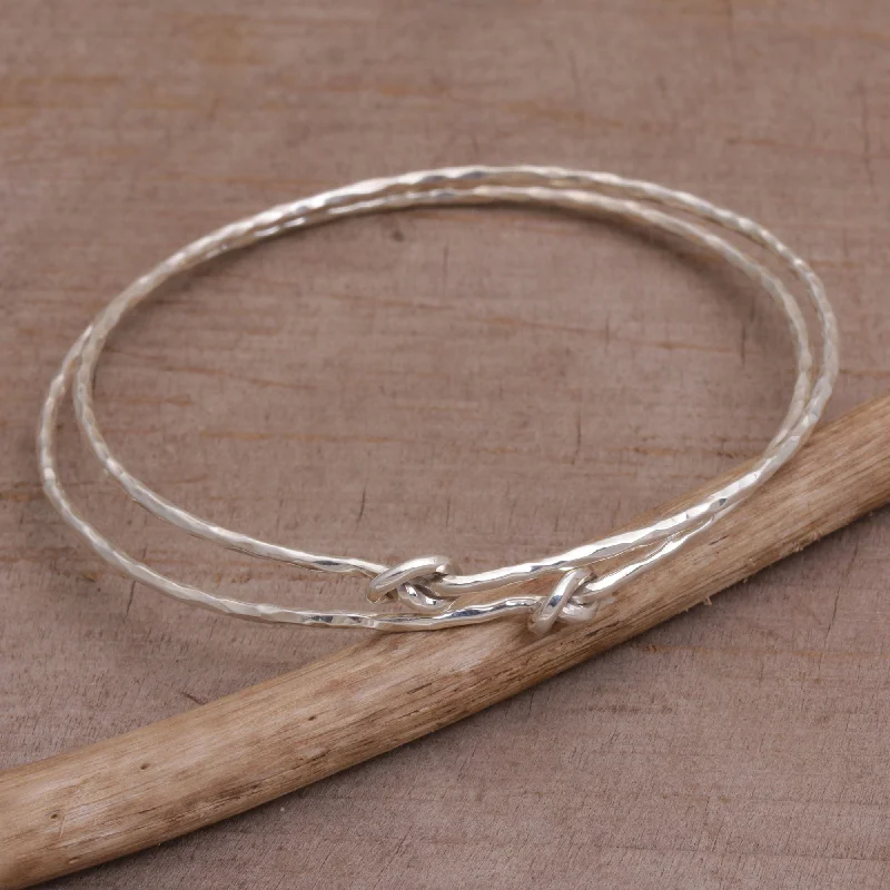 designer bracelets for women -Why Knot Pair of 925 Sterling Silver Bangle Bracelets from Bali