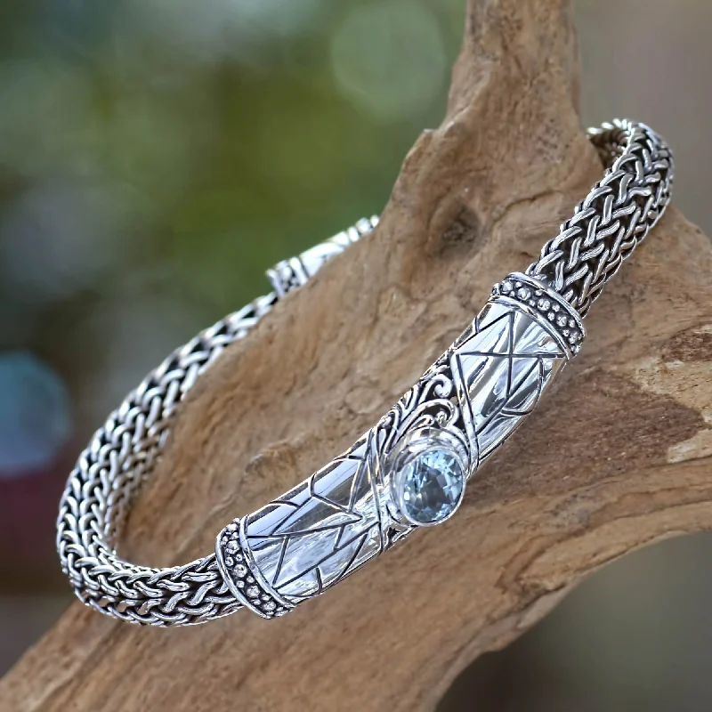 diamond bangles for women -Blue Topaz & Sterling Silver Cuff Bracelet