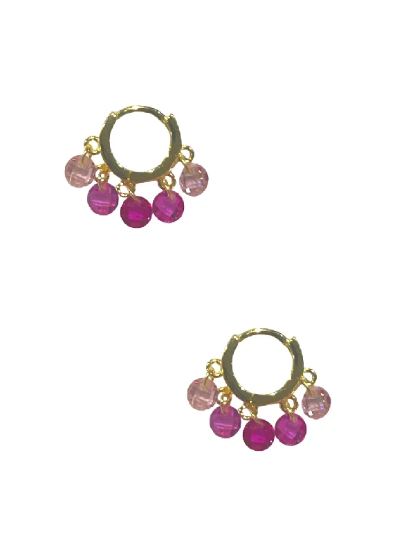 women’s gold drop earrings with crystals -Dangle Crystal Huggies - Pink