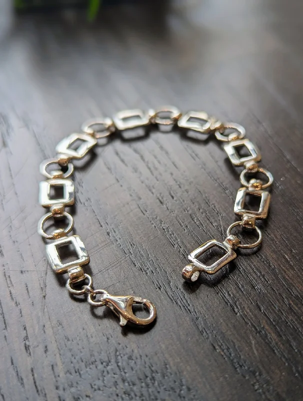 boho-style bracelets for women -Square and Circle Fancy Link Bracelet