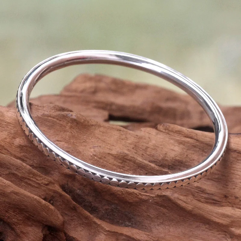 adjustable bracelets for women -Moon Silver Sterling Silver Bangle Bracelet