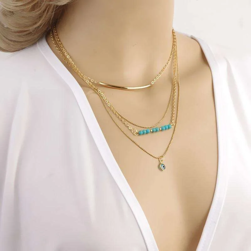 women’s emerald necklaces -Delicately Layered Gold and Turquoise Necklace