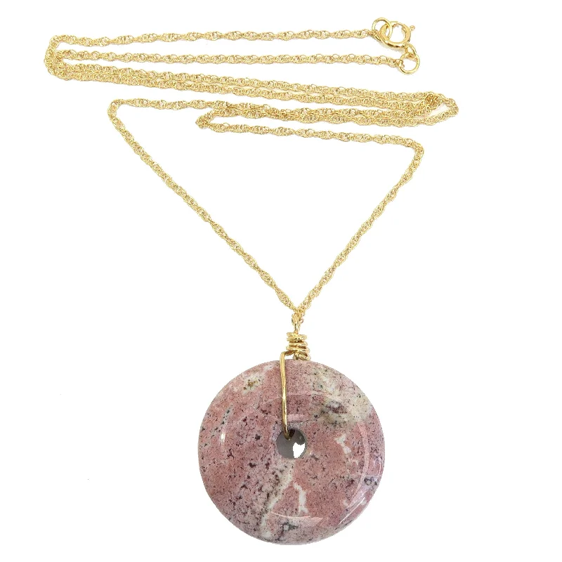 women’s vintage-inspired necklaces -Pink Jasper Necklace Artist's Circle 14-Karat Gold