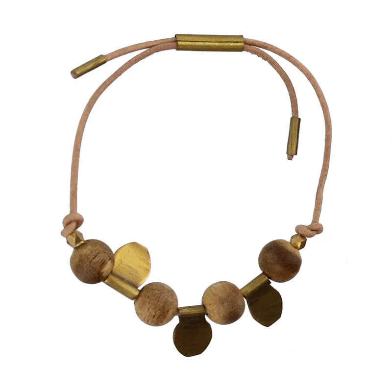 sterling silver bangles for women -Aga Bracelet with Brass and Agarwood Beads - Natural Leather