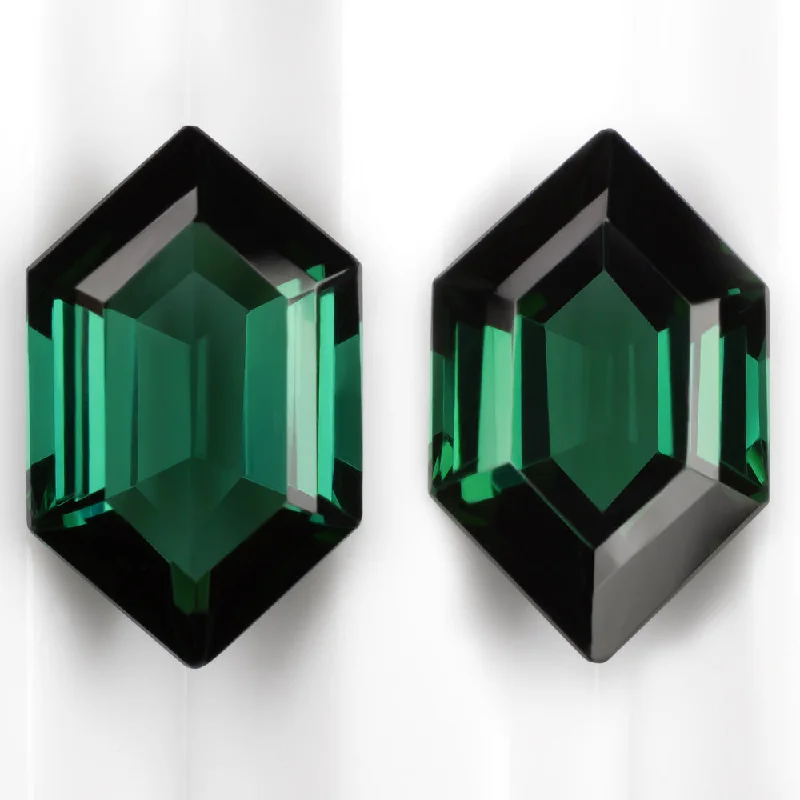 women’s simple rings -9.26ct TOURMALINE MATCHING PAIR STUD EARRINGS GREEN HEXAGON SHAPE CUT GEOMETRIC