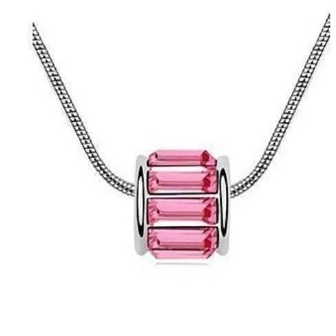 women’s pearl pendant necklaces -14K White Gold plated Pink Sapphire IOBI Crystals Necklace