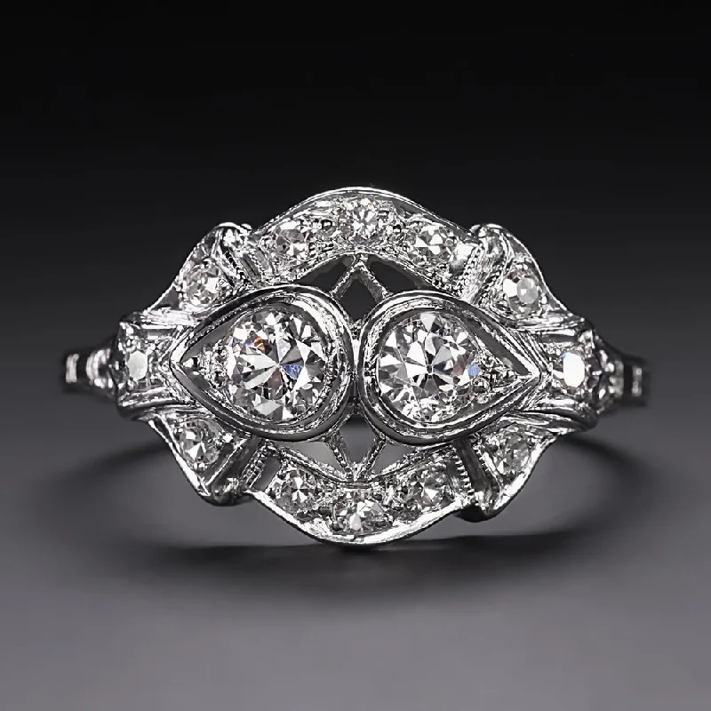 women’s wedding bands -VINTAGE DIAMOND COCKTAIL RING PLATINUM OLD EUROPEAN CUT ART DECO CLUSTER ESTATE