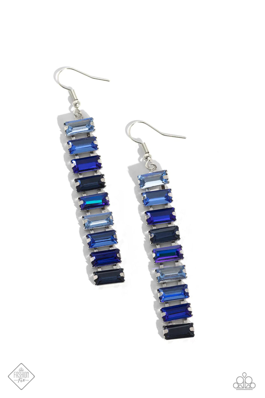 women’s silver drop earrings -Superbly Stacked - Blue