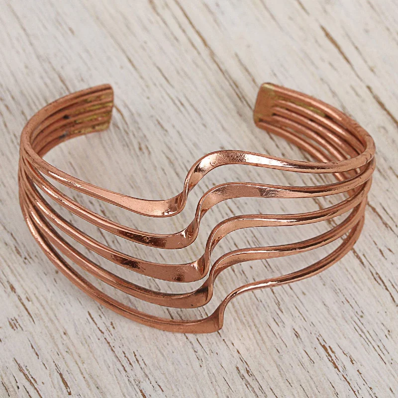 luxury bangles for women -Brilliant Waves Copper Statement Cuff Bracelet