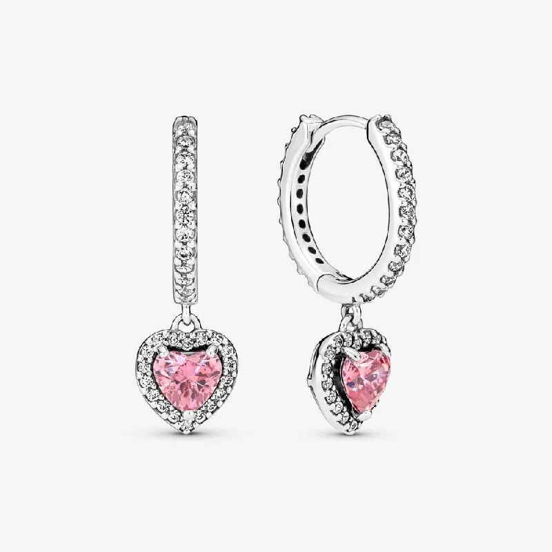 women’s luxurious diamond earrings -Sparkling Halo Heart Hoop Earrings