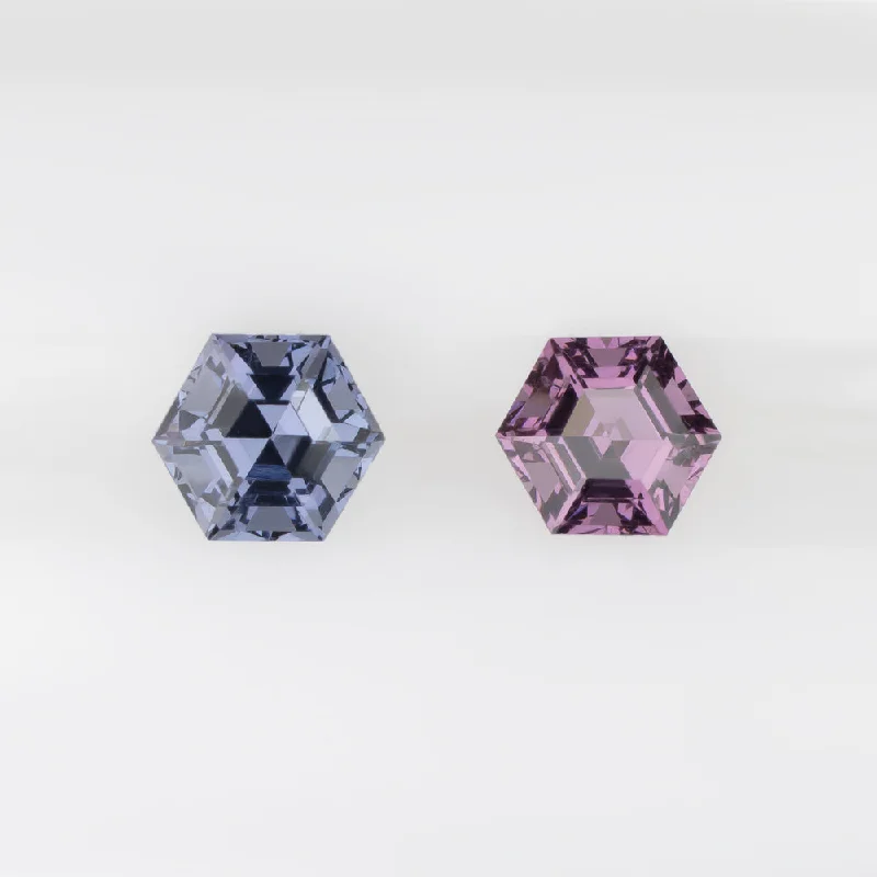 women’s contemporary rings -SPINEL MATCHING PAIR STUD EARRINGS TWO TONE PINK BLUE HEXAGON SHAPE CUT 1.01ct