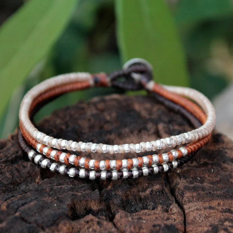 statement bracelets for women -Cool Thai Autumn Silver Accent Braided Bracelet