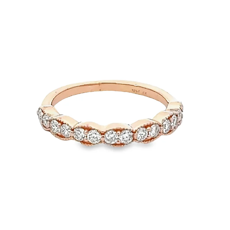 luxury engagement rings for women -Rose Gold 14 Diamond Band with milgrain sides