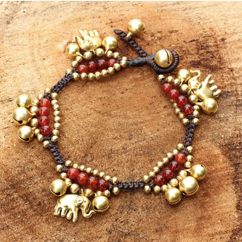 colorful bangles for women -Fortune's Melody Carnelian Brass Beaded Bracelet