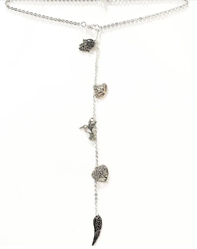 women’s thick chain necklaces -Back Drop Silver Charms Necklace