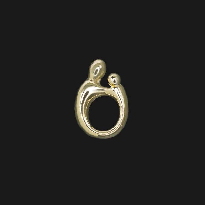 women’s unique rings -SOLID 14k YELLOW GOLD ABSTRACT MOTHER AND CHILD CHARM PENDANT NECKLACE SLEEK