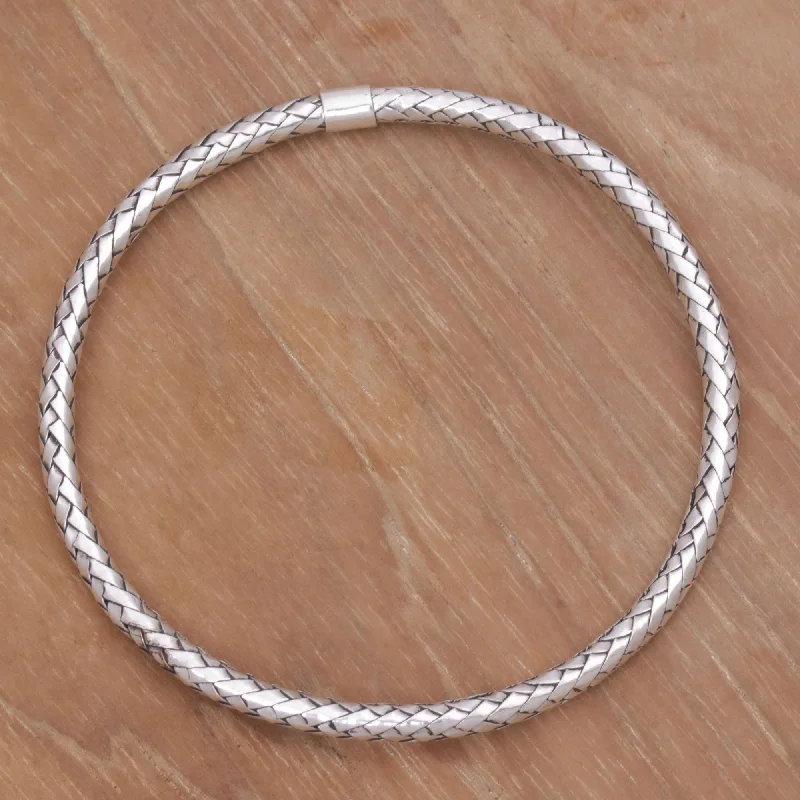 women’s chain bracelets -Simple Perfection Handmade Sterling Silver Bangle Bracelet from Indonesia