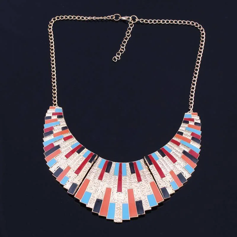 women’s crystal bead necklaces -Collar-ful Multi Gold Panel Necklace