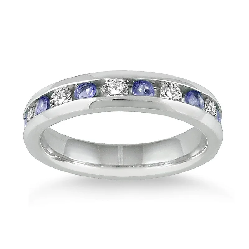 women’s delicate engagement rings -3/4 Carat Tanzanite and Diamond Band in 14k White Gold