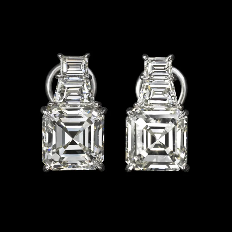 women’s statement diamond rings -9.34ctw ASSCHER CUT DIAMOND DROP EARRINGS GIA CERTIFIED K-L VVS-VS NATURAL 8ct