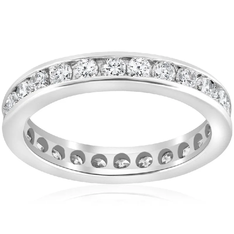 women’s simple solitaire engagement rings -Pompeii3 Platinum 1 1/2 Ct TDW Diamond Eternity Ring Channel Set Womens Wedding Band