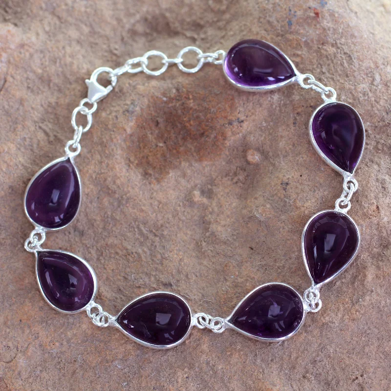 simple bracelets for women -Blissful Beauty Sterling Silver and Amethyst Link Bracelet