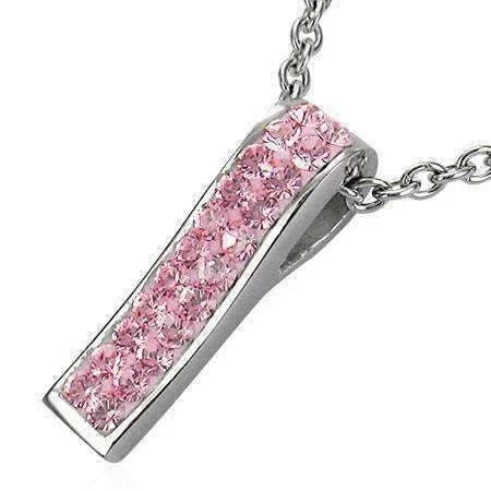 women’s gemstone pendant necklaces -Pink IOBI Crystals Bar Ribbon Necklace