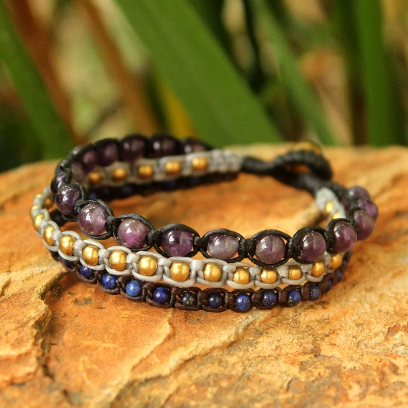 women’s bangles and bracelets -Urban Colors Amethyst & Brass Beaded Bracelet