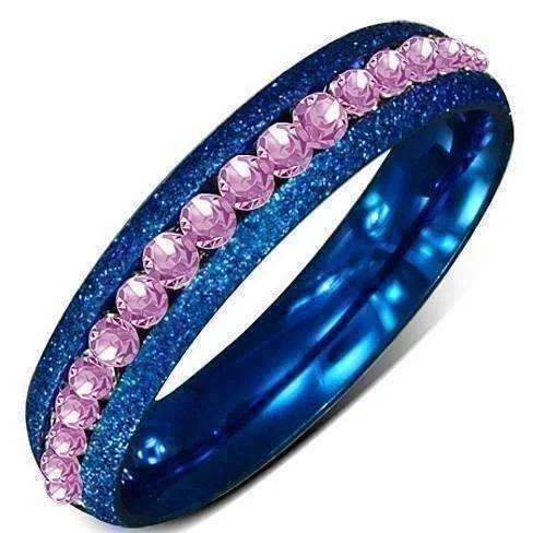 women’s star-shaped necklaces -Pink and Blue Channel Set Eternity Ring