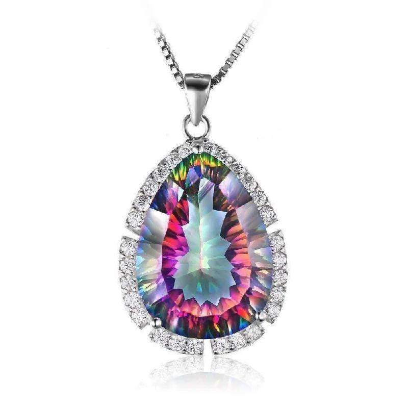 women’s minimalist necklaces -Eden Genuine Rainbow Fire Mystic Topaz 13CT IOBI 925 Sterling Silver Pendant