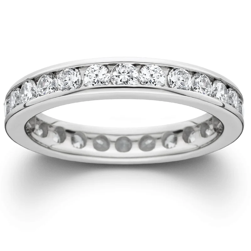 gold engagement rings for women -1 1/2ct Channel Set Diamond Eternity Ring White Gold Lab Grown Wedding Band