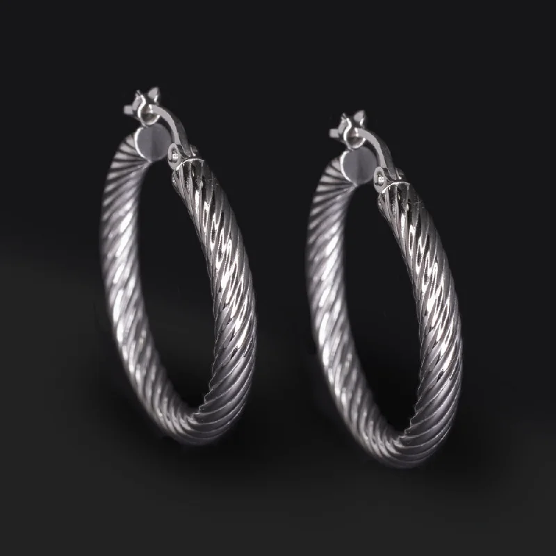 women’s custom rings with initials -14K WHITE GOLD HOOP EARRINGS TWISTED EVERYDAY JEWELRY CLASSIC ANNIVERSARY GIFT