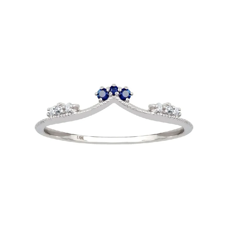 women’s classic gold engagement rings -Viducci 10k White Gold Curved Genuine Sapphire and Diamond Band Guard