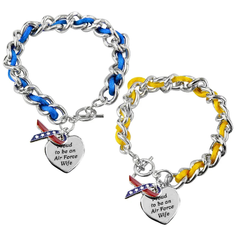 fashion bracelets for women -Proud to be an Air Force Wife Ribbon Charm Bracelet