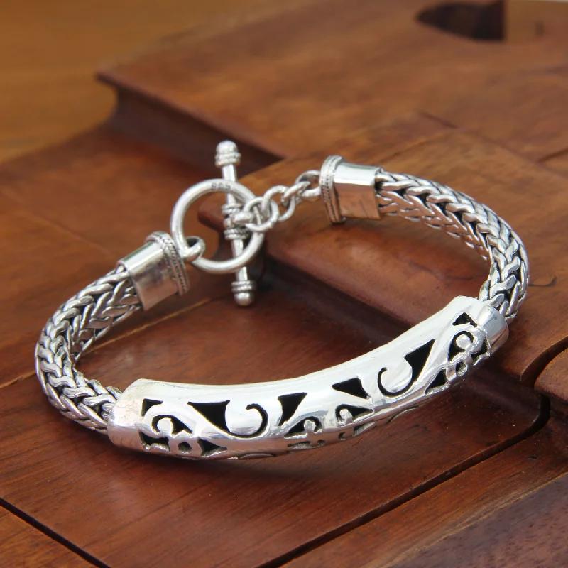 adjustable bangles for women -Mystic Symbols Sterling Silver Braided Bracelet