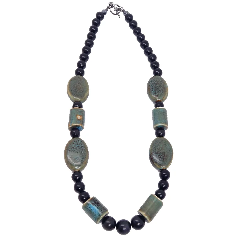 women’s elegant pendant necklaces -Rainbow Obsidian Necklace Ceramic Blue Designer Gem