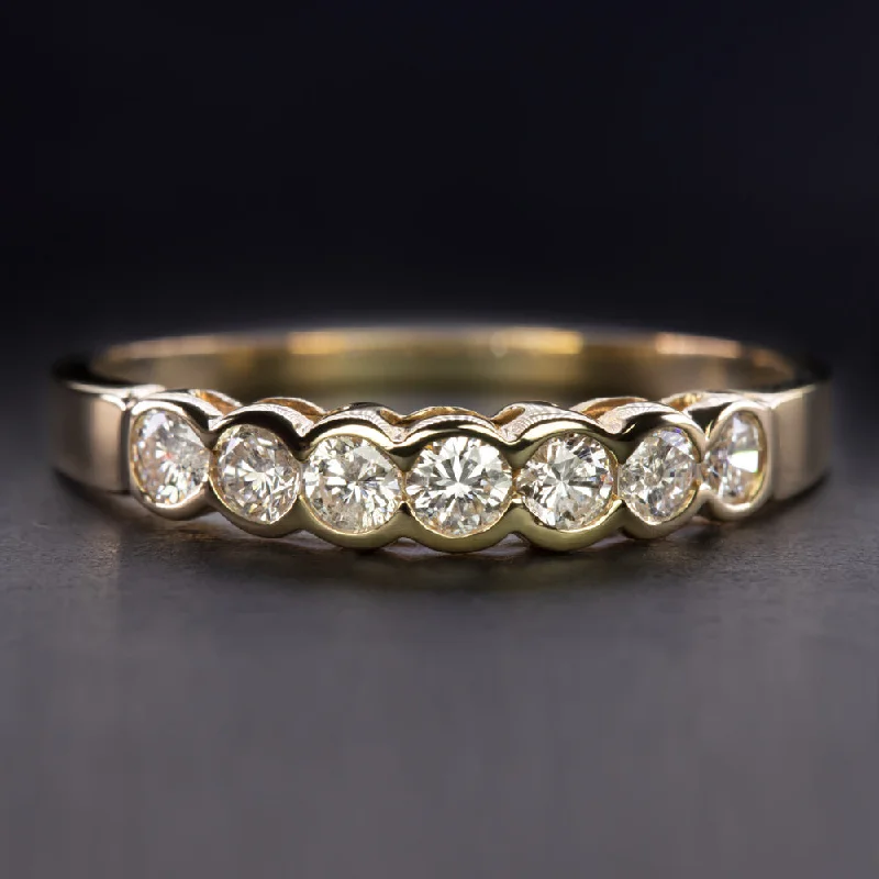 boho rings for women -DIAMOND WEDDING RING 0.45ct 7 STONE STACKING BAND 14k YELLOW GOLD NATURAL 1/2ct