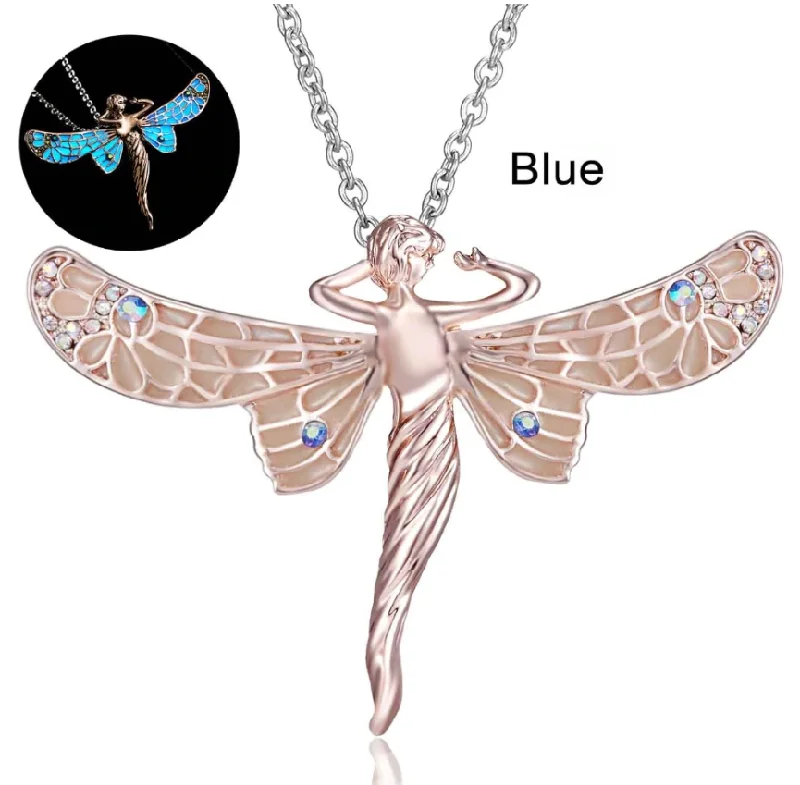 women’s thick necklaces -Glow In The Dark Dragonfly Fairy Pendant Necklace