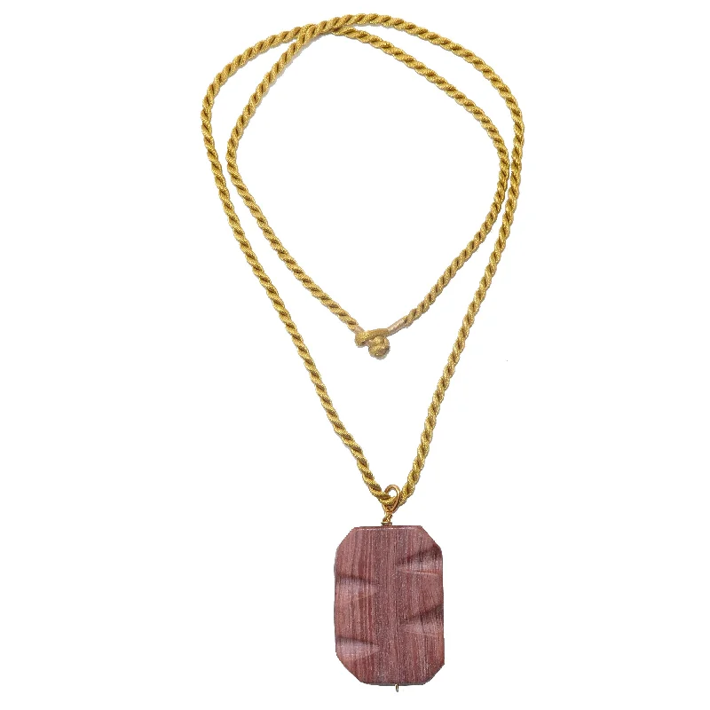 women’s adjustable gold necklaces -Marble Necklace Redline Rectangle Stone Gold Cord