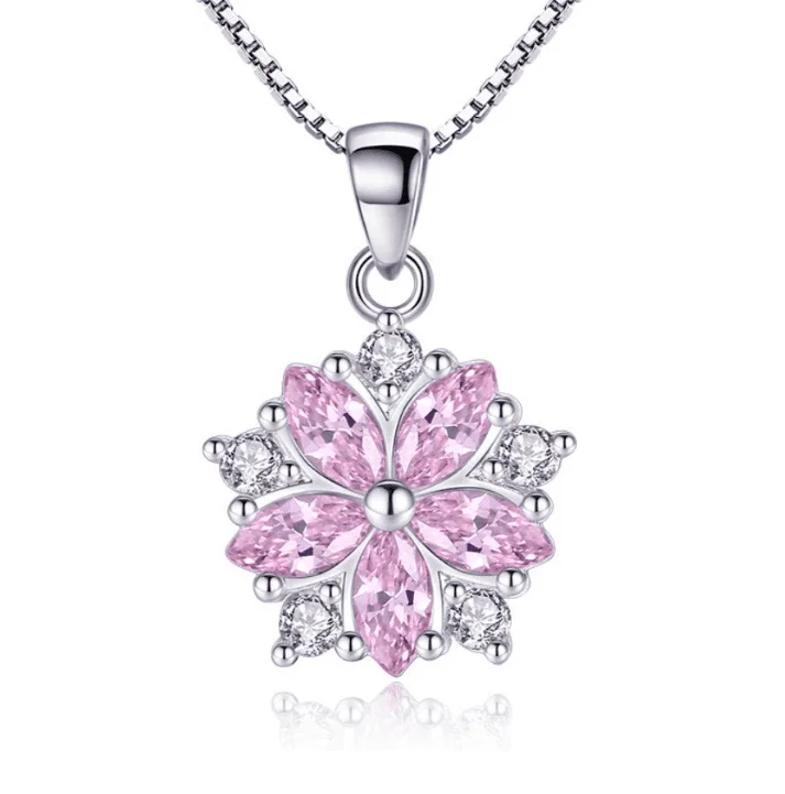 women’s thick necklaces -Cherry Blossoms Cubic Zirconia 14K White Gold Plated Necklace for Women